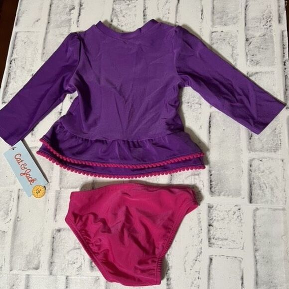 CAT & JACK Swimwear Little Girls Kids 9M Purple Rash Guard Sun Shining 2-Pc. Set - Picture 12 of 16